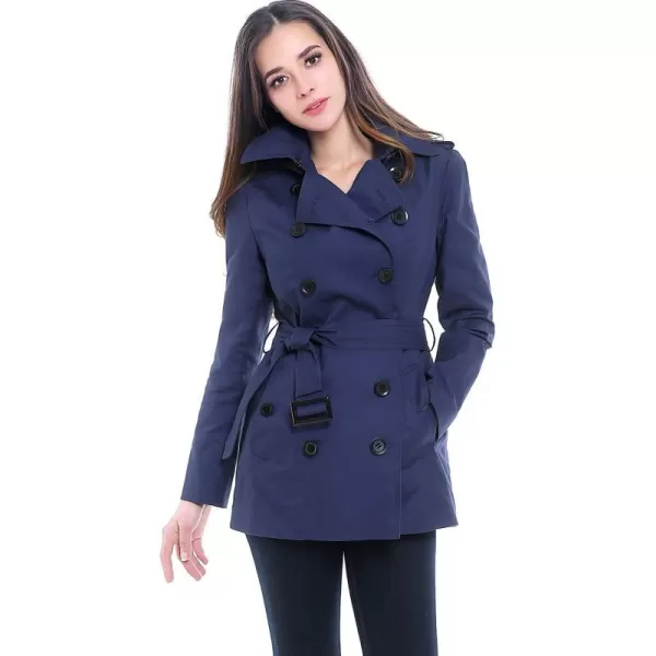 BGSD Women Evelyn Waterproof Classic Hooded Short Trench CoatNavy