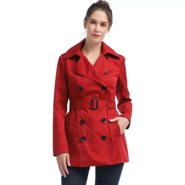 BGSD Women Evelyn Waterproof Classic Hooded Short Trench CoatRed