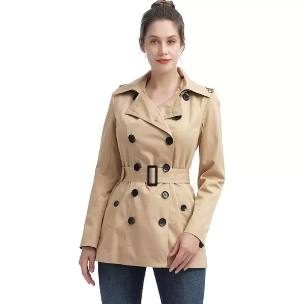 BGSD Women Evelyn Waterproof Classic Hooded Short Trench CoatTan