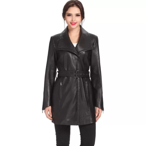 BGSD Women Fiona New Zealand Lambskin Leather Trench Coat Regular amp PetiteBlack