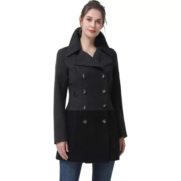 BGSD Women Gem Color Block Wool Pea Coat Regular amp Plus Size amp PetiteBlackGray