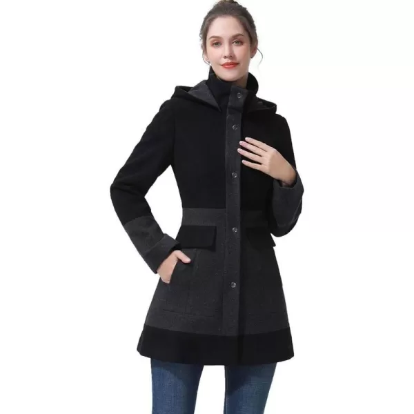 BGSD Women Gia Color Block Hooded Wool Coat Regular amp Plus Size amp PetiteBlackGray