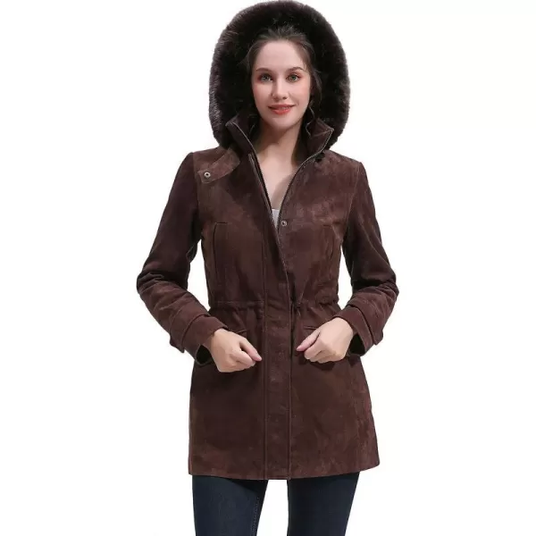 BGSD Women Hooded Suede Leather Parka Coat Regular amp Plus Size amp PetiteBrown