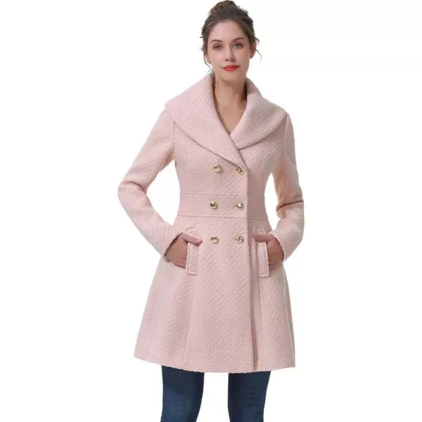 BGSD Women Kay Fit amp Flare Boucle Wool Pea Coat Regular amp Plus Size amp PetiteBlush