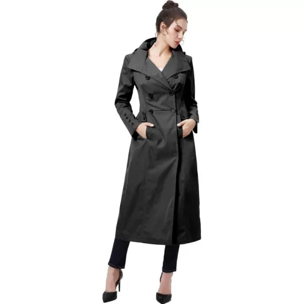 BGSD Women Kelly Waterproof Hooded Maxi Long Trench Coat  Regular amp Plus SizeBlack