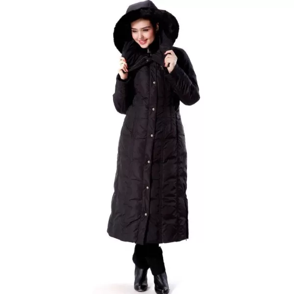 BGSD Women Lacey Waterproof Hooded Long Down Coat Novelty Winter JacketBlack