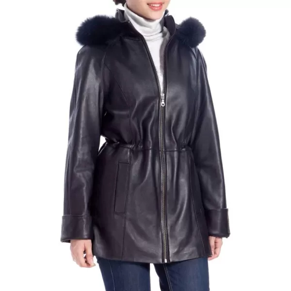 BGSD Women Lambskin Leather Hooded Parka Coat Regular amp Plus Size amp PetiteBlack