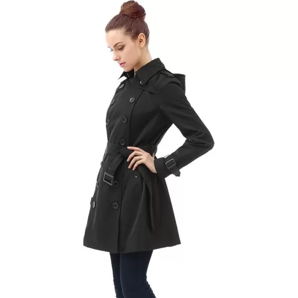 BGSD Women Leah Waterproof Hooded Mid Length Trench CoatBlack