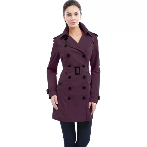 BGSD Women Leah Waterproof Hooded Mid Length Trench CoatGrape Wine