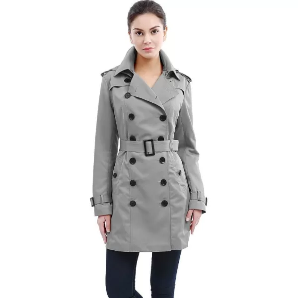 BGSD Women Leah Waterproof Hooded Mid Length Trench CoatGray