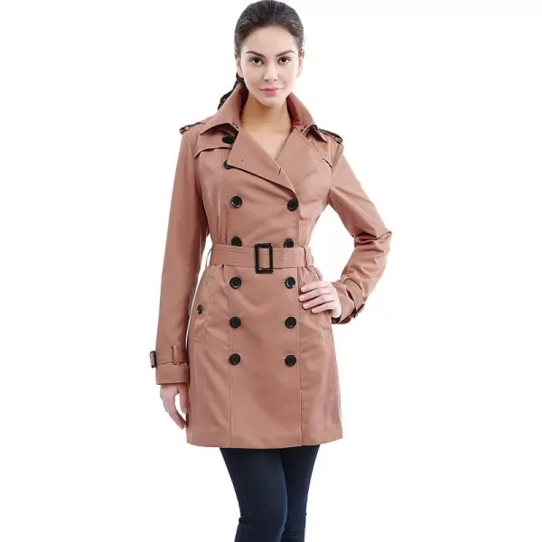 BGSD Women Leah Waterproof Hooded Mid Length Trench CoatGuava