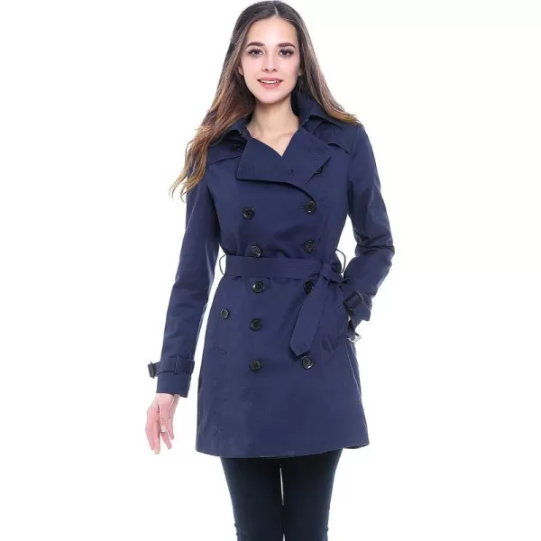 BGSD Women Leah Waterproof Hooded Mid Length Trench CoatNavy