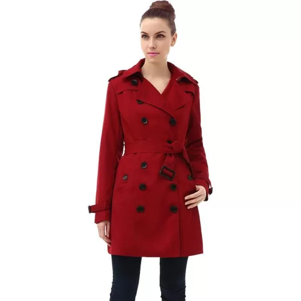 BGSD Women Leah Waterproof Hooded Mid Length Trench CoatRed