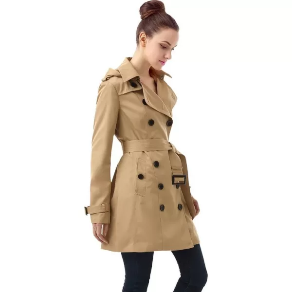 BGSD Women Leah Waterproof Hooded Mid Length Trench CoatTan