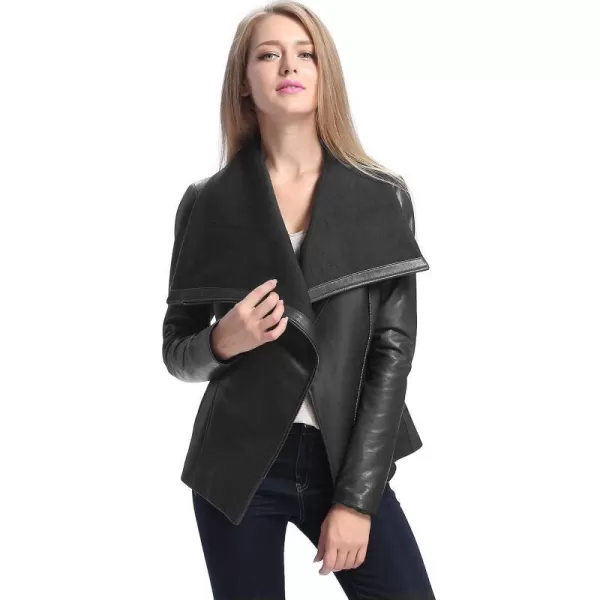 BGSD Women Lily Lambskin Leather Drape Jacket Regular amp Plus Size amp PetiteBlack