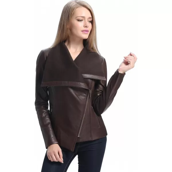 BGSD Women Lily Lambskin Leather Drape Jacket Regular amp Plus Size amp PetiteChocolate