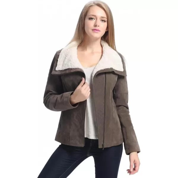 BGSD Women Liza Quilted Sherpa Suede Leather Jacket Regular amp Plus Size amp PetiteBrown