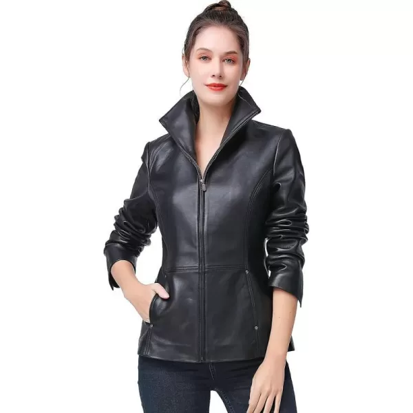 BGSD Women Lyla Zip Front New Zealand Lambskin Leather Jacket Regular amp Plus SizeBlack