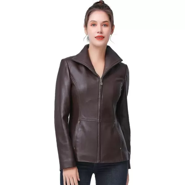 BGSD Women Lyla Zip Front New Zealand Lambskin Leather Jacket Regular amp Plus SizeEspresso