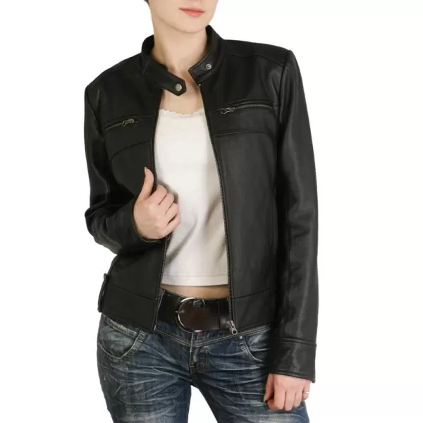 BGSD Women Maura Zip Front Lambskin Leather Jacket Regular amp Plus Size amp PetiteBlack