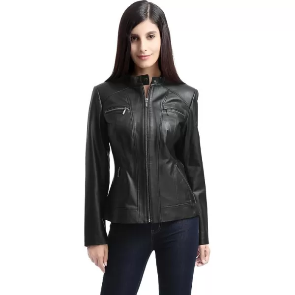 BGSD Women Mila Zip Front Lambskin Leather Jacket Regular amp Plus Size amp PetiteBlack