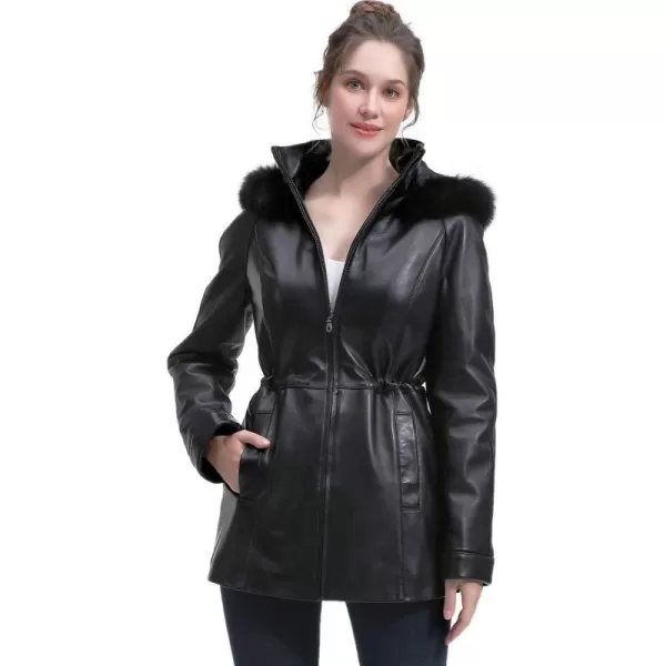 BGSD Women New Zealand Lambskin Leather Hooded Parka Coat Regular amp Plus Size amp PetiteBlack