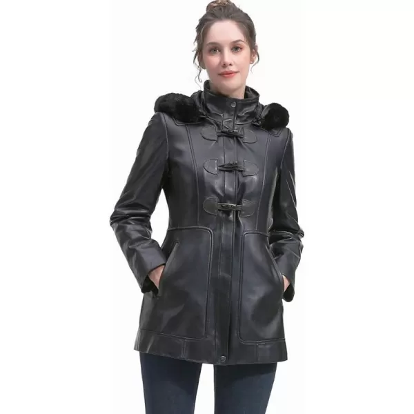 BGSD Women New Zealand Lambskin Leather Toggle Coat Regular amp Plus Size amp PetiteBlack