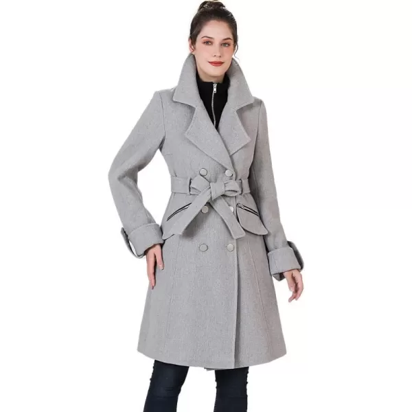 BGSD Women Nia Wool Belted Walker Coat with Removable Bib Regular amp Plus Size amp PetiteGray