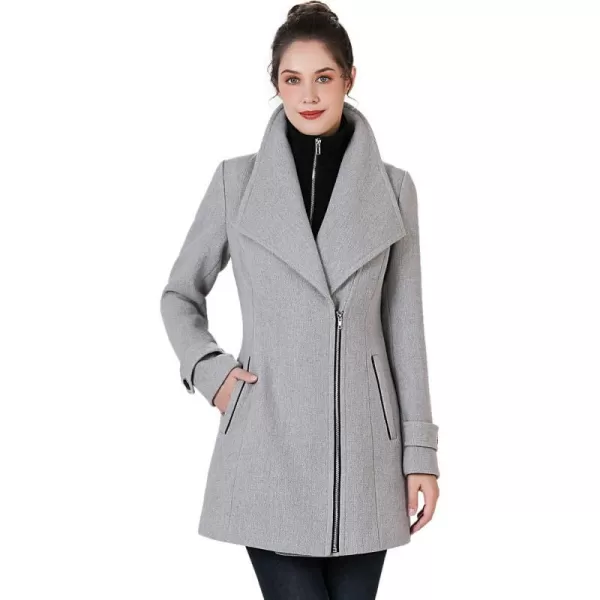 BGSD Women Noa Wool Asymmetric Zipper Coat with Removable BibGray