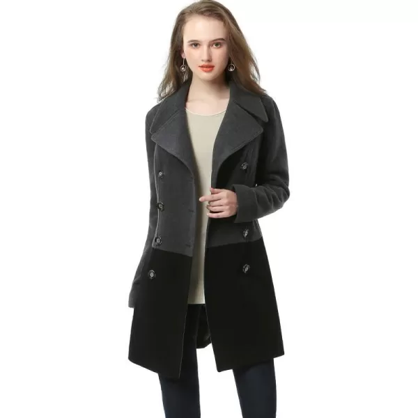 BGSD Women Riley Color Block Wool Pea CoatBlackGray