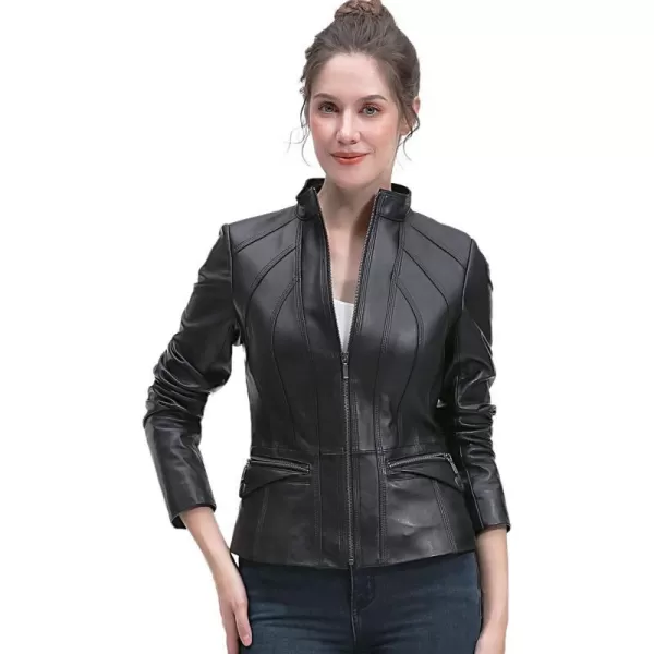 BGSD Women Seamed Lambskin Leather Scuba Jacket Regular amp Plus Size amp PetiteBlack