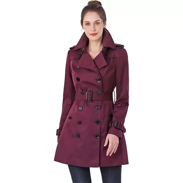 BGSD Women Viv Waterproof Hooded Mid Length Trench CoatGrape Wine