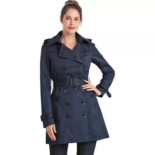 BGSD Women Viv Waterproof Hooded Mid Length Trench CoatNavy