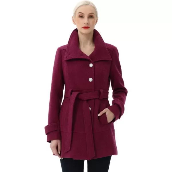 BGSD Women Wool Belted Walking CoatPlum