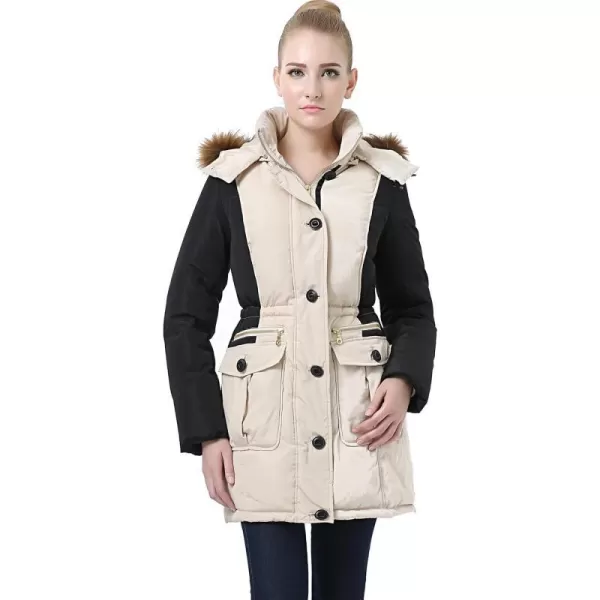 BGSD Womens Aria Water Resistant Down Coat Medium BlackBeigeBGSD Womens Aria Water Resistant Down Coat Medium BlackBeige