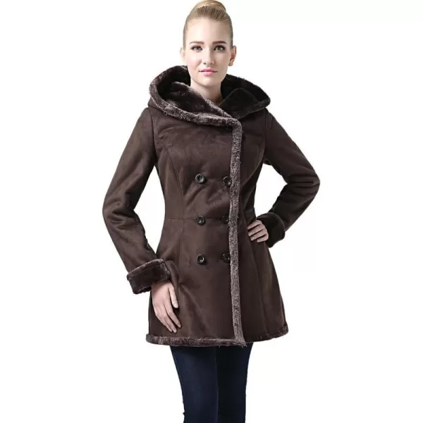 BGSD Womens Cindy Hooded Faux Shearling Walking Pea Coat Brown XLargeBGSD Womens Cindy Hooded Faux Shearling Walking Pea Coat Brown XLarge