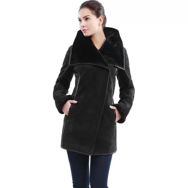 BGSD Womens Heidi Asymmetrical Zip Front Faux Shearling Walking Coat Black XLargeBGSD Womens Heidi Asymmetrical Zip Front Faux Shearling Walking Coat Black XLarge