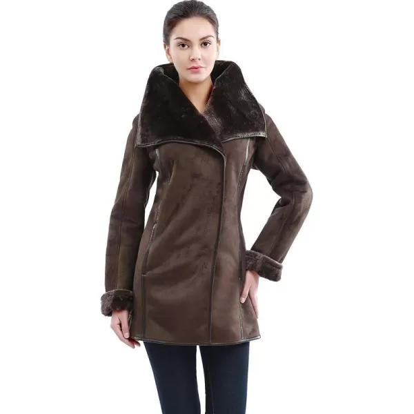 BGSD Womens Heidi Asymmetrical Zip Front Faux Shearling Walking Coat Brown MediumBGSD Womens Heidi Asymmetrical Zip Front Faux Shearling Walking Coat Brown Medium