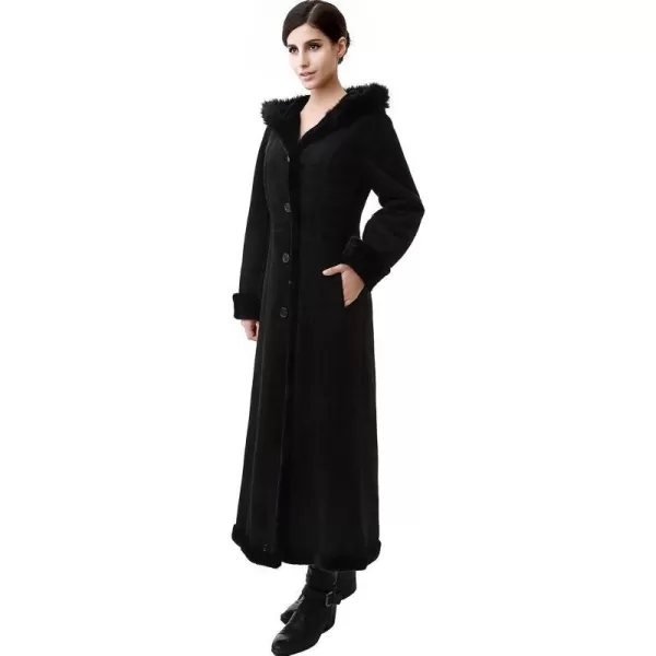 BGSD Womens Pauline Hooded Faux Shearling Maxi Walking CoatBlack