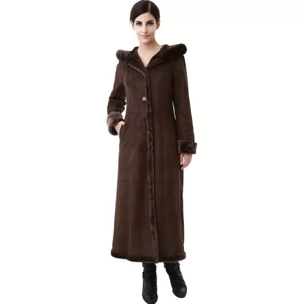 BGSD Womens Pauline Hooded Faux Shearling Maxi Walking CoatChocolate