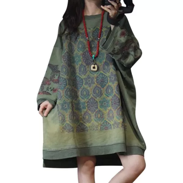 YESNO JCJ Women Casual Loose Ethnic Floral Hoodies Sweatshirts Jackets Long SleevePocketsYq7 Green