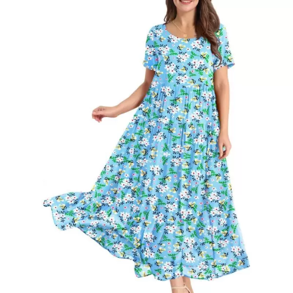 YESNO Women Casual Loose Bohemian Floral Dresses with Pockets Short Sleeve Summer Beach Swing DressAs Picture334