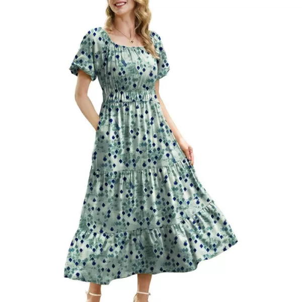 YESNO Womens 2023 Summer Casual Floral Dress Square Neck Puff Short Sleeve Cinched Waist Maxi Dress with Pockets E11Floral 397