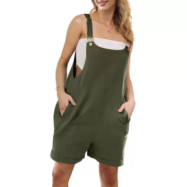 YESNO Womens Short Overalls Casual Summer Rompers Adjustable Buckled Straps Bib Shortalls with Pockets PG1Ash Green