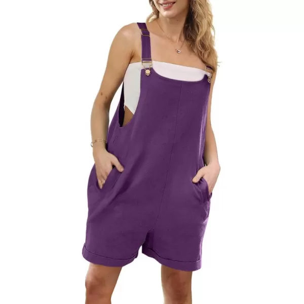 YESNO Womens Short Overalls Casual Summer Rompers Adjustable Buckled Straps Bib Shortalls with Pockets PG1Purple