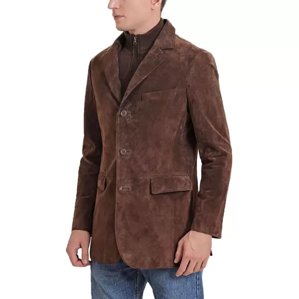 BGSD Men Brett 3Button Suede Leather Blazer Sport Coat Jacket with Bib Also available in TallBrown