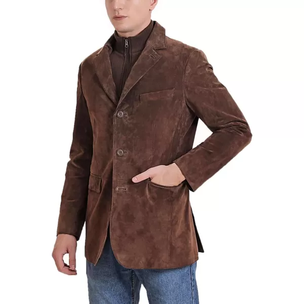 BGSD Men Brett 3Button Suede Leather Blazer Sport Coat Jacket with Bib Also available in TallBrown