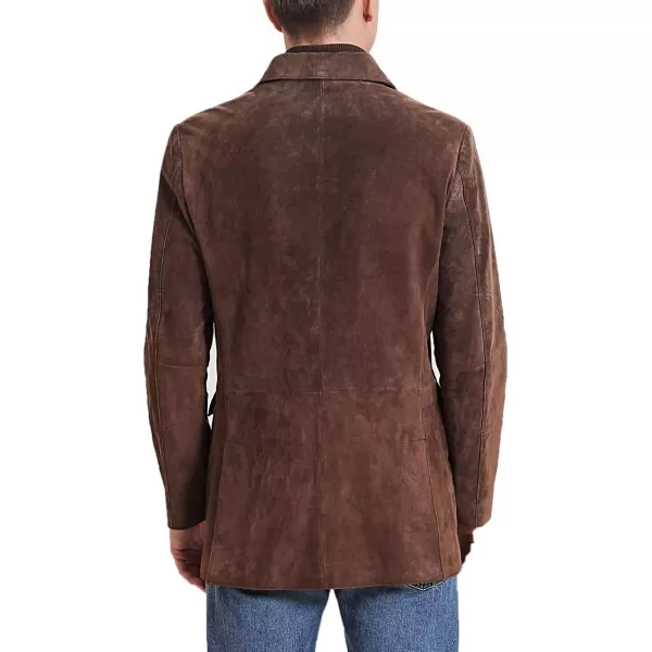 BGSD Men Brett 3Button Suede Leather Blazer Sport Coat Jacket with Bib Also available in TallBrown