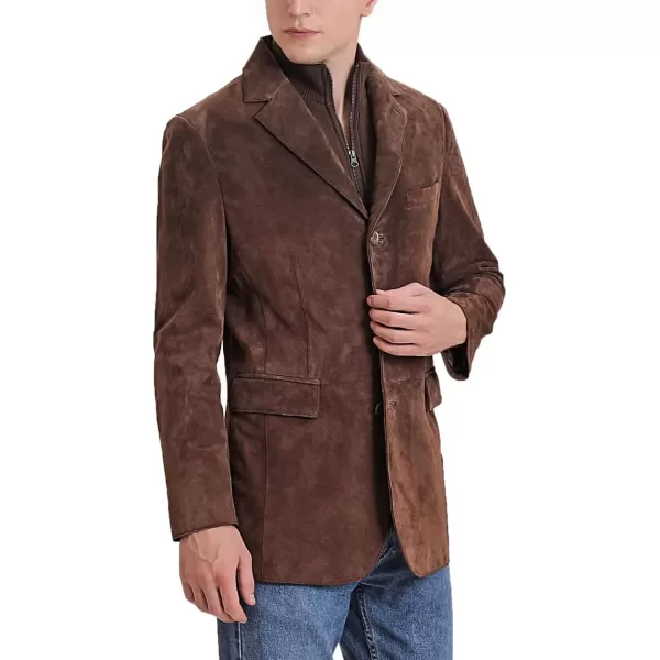 BGSD Men Brett 3Button Suede Leather Blazer Sport Coat Jacket with Bib Also available in TallBrown