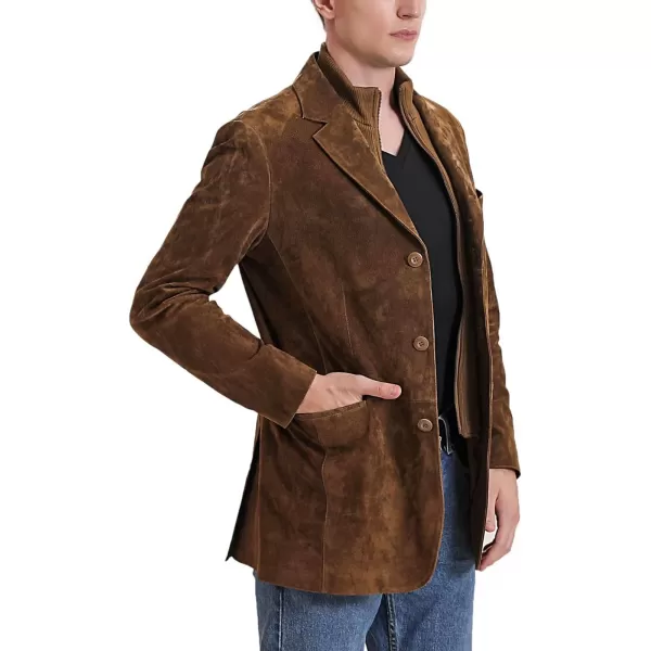 BGSD Men Brett 3Button Suede Leather Blazer Sport Coat Jacket with Bib Also available in TallTobacco